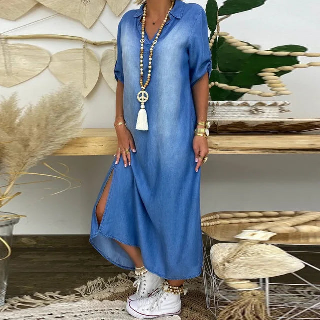 Chloé Robe longue en style jean avec fente latérale