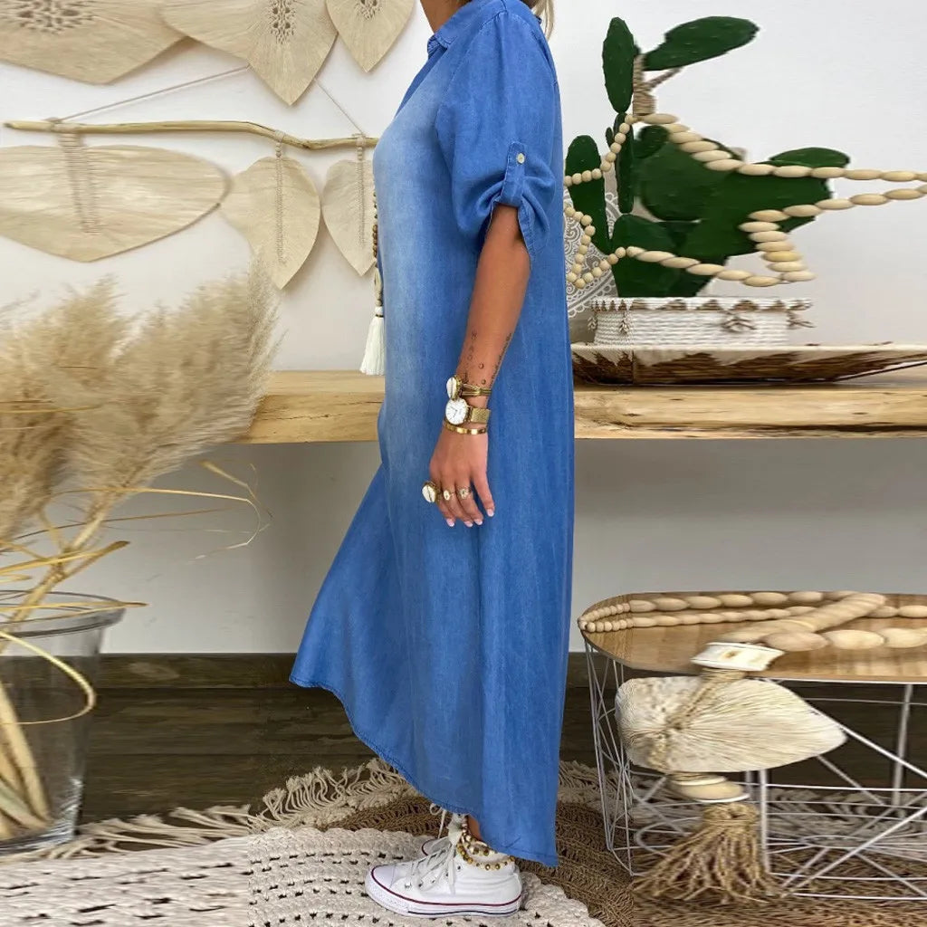 Chloé Robe longue en style jean avec fente latérale