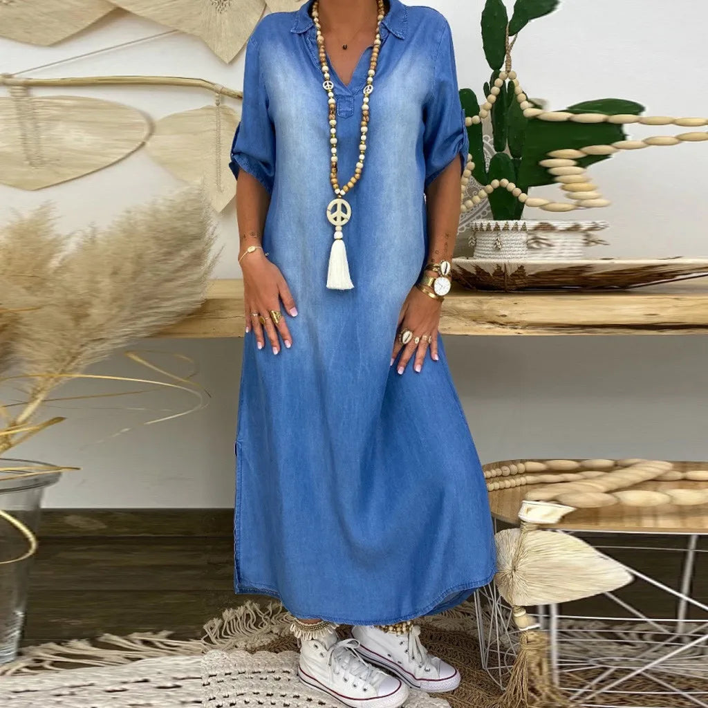 Chloé Robe longue en style jean avec fente latérale