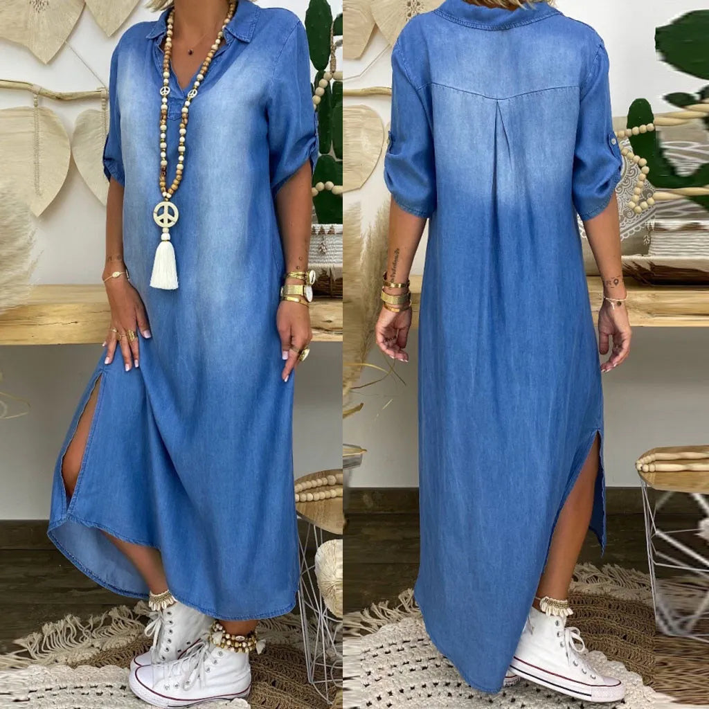 Chloé Robe longue en style jean avec fente latérale