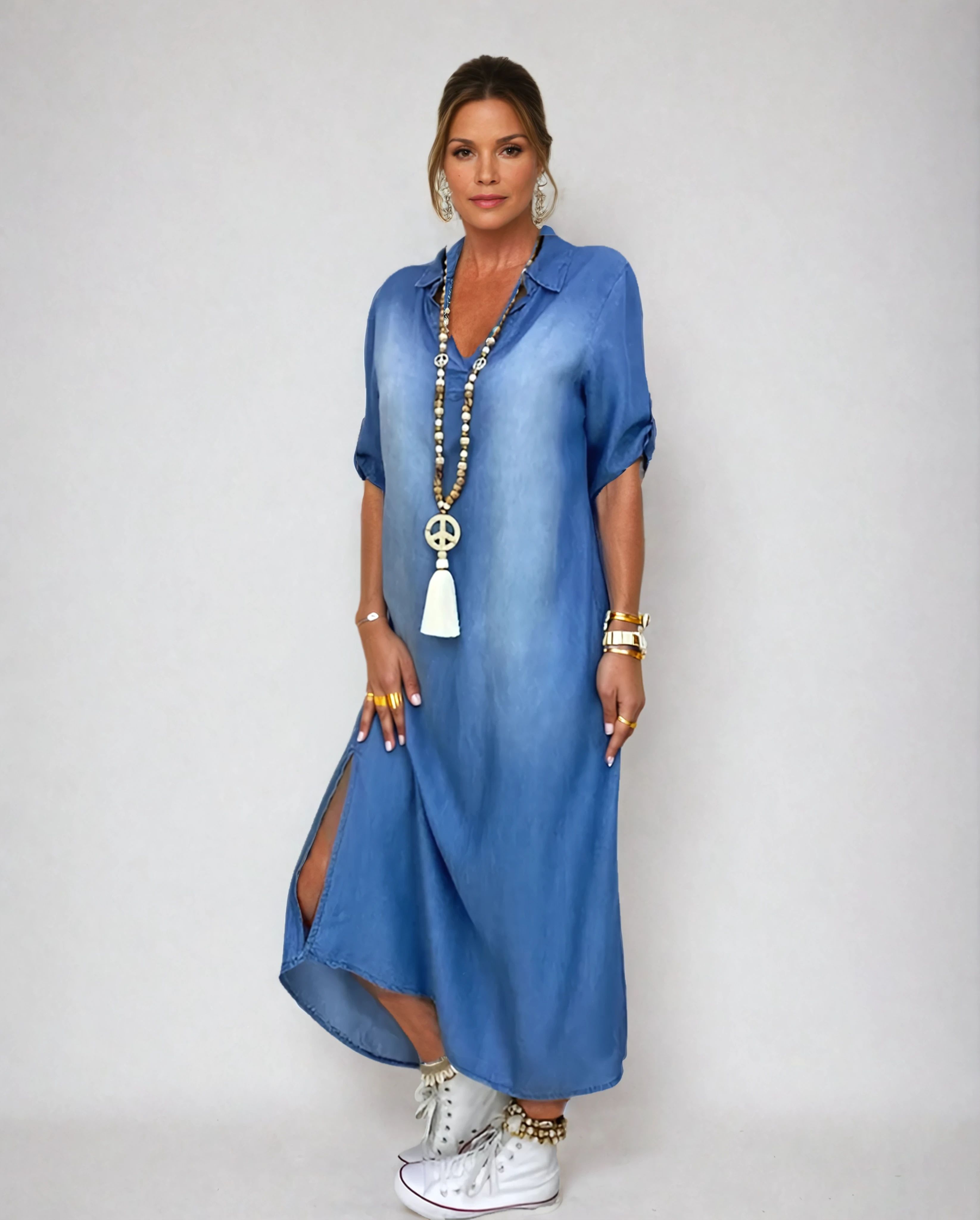 Chloé Robe longue en style jean avec fente latérale