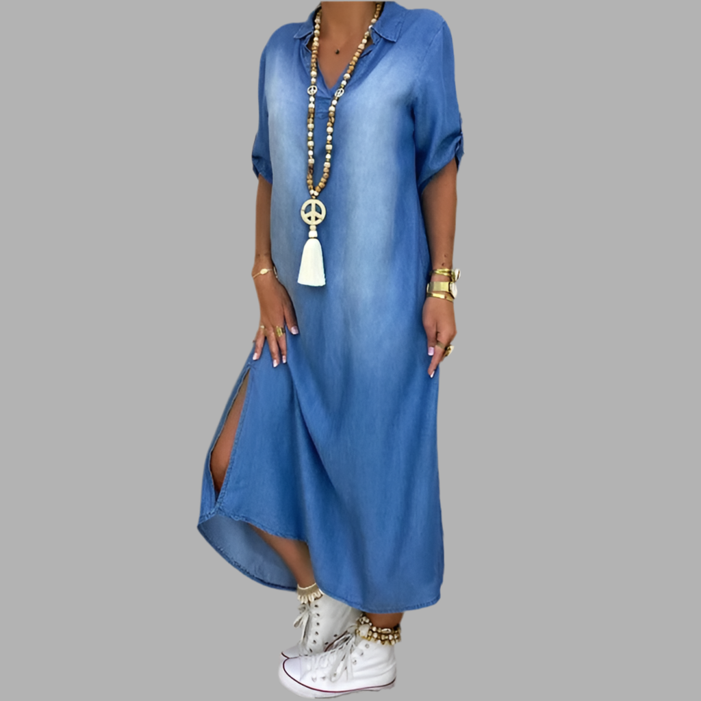 Chloé Robe longue en style jean avec fente latérale