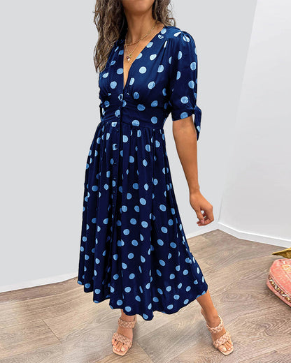 Elsa Robe à pois avec jupe évasée