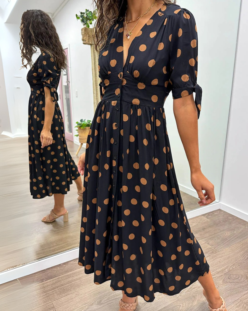 Elsa Robe à pois avec jupe évasée