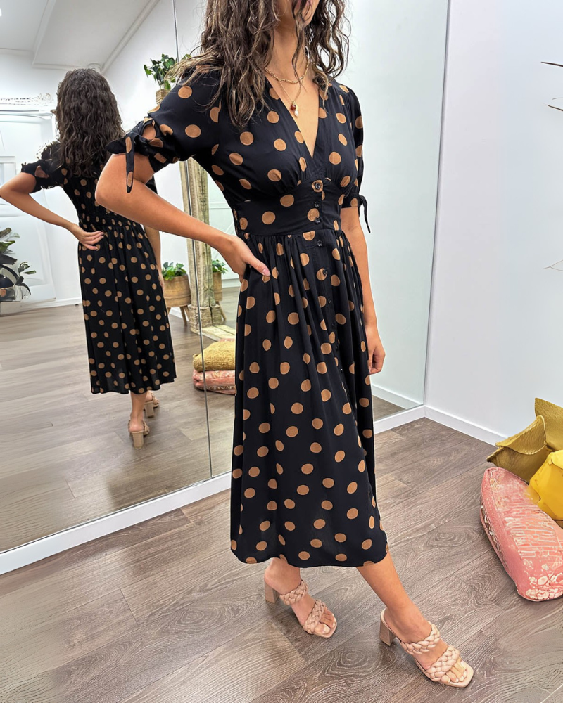 Elsa Robe à pois avec jupe évasée