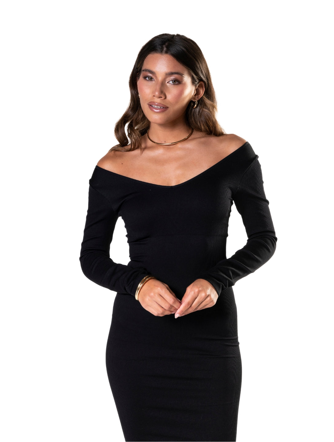 Robe à manches longues à décolleté en V