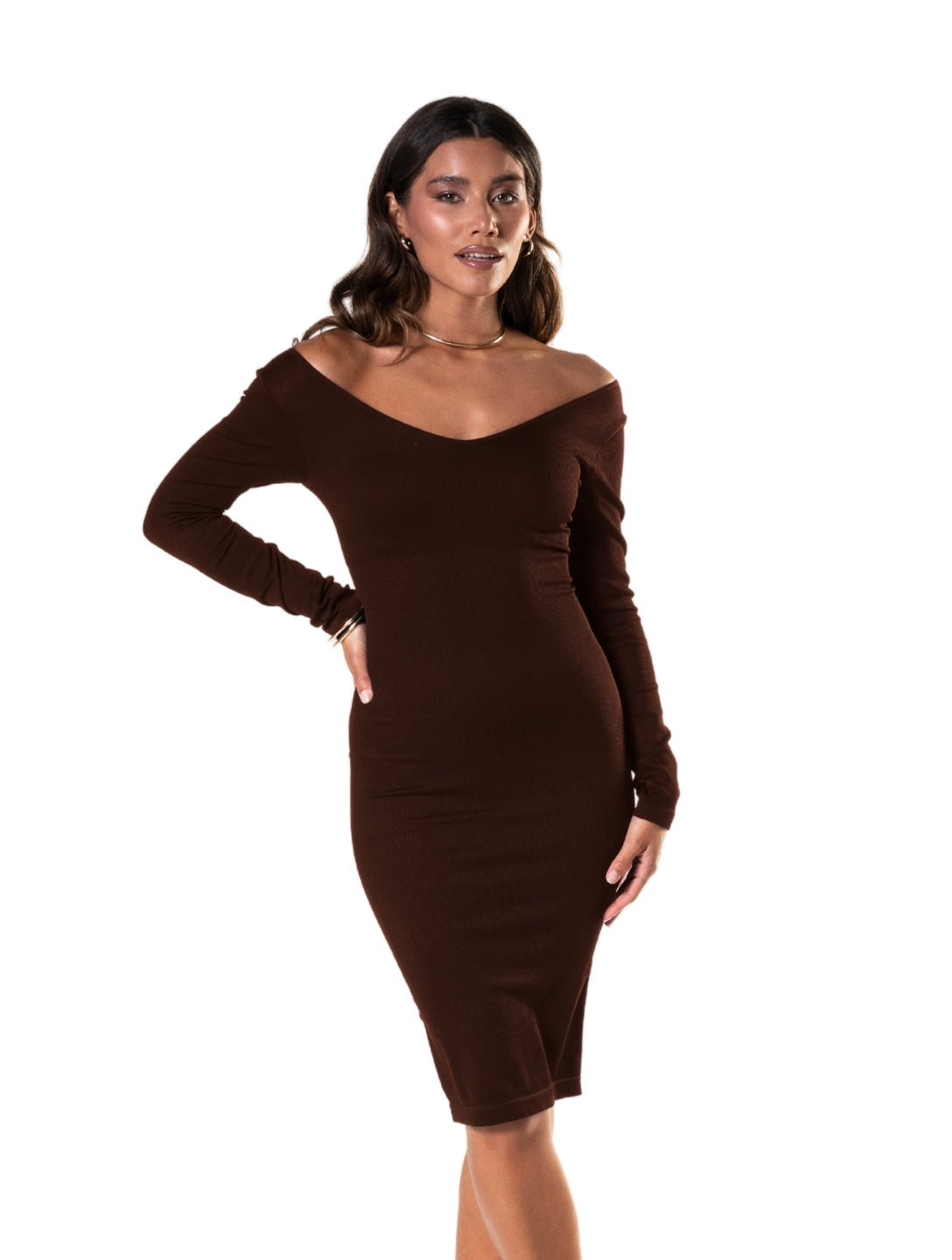 Robe à manches longues à décolleté en V