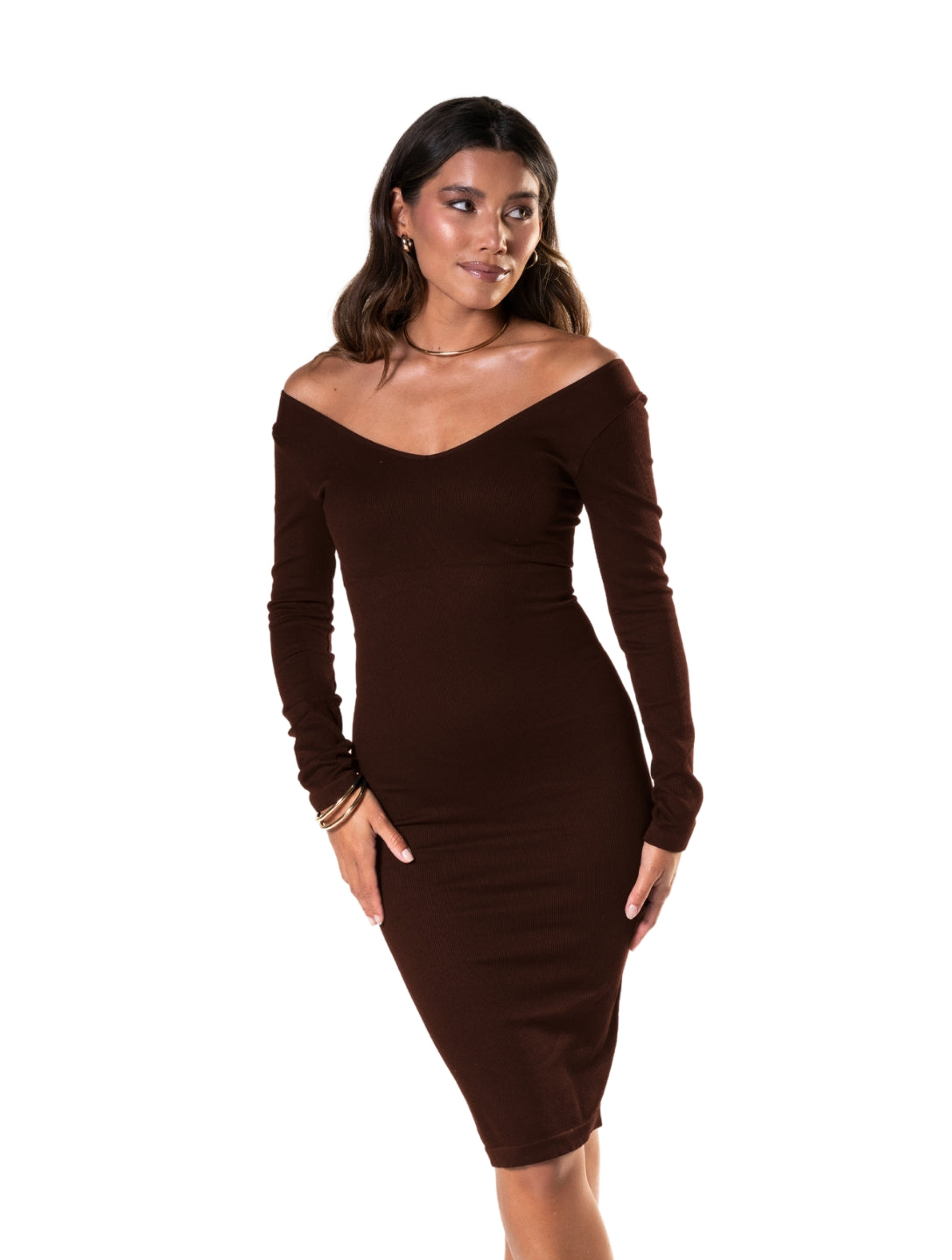 Robe à manches longues à décolleté en V